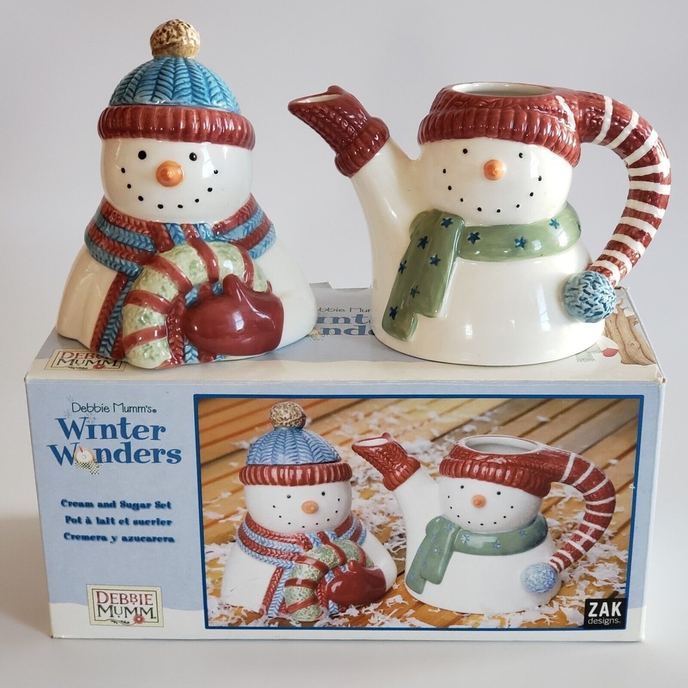 Debbie Mumm Winter Wonders Covered‎ Sugar Bowl And Creamer Snowman Holiday